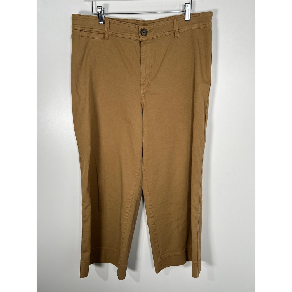 H&M Cotton Camel Tan Solid Wide Leg High Rise Stretch Twill Crop Pants Casual 14
